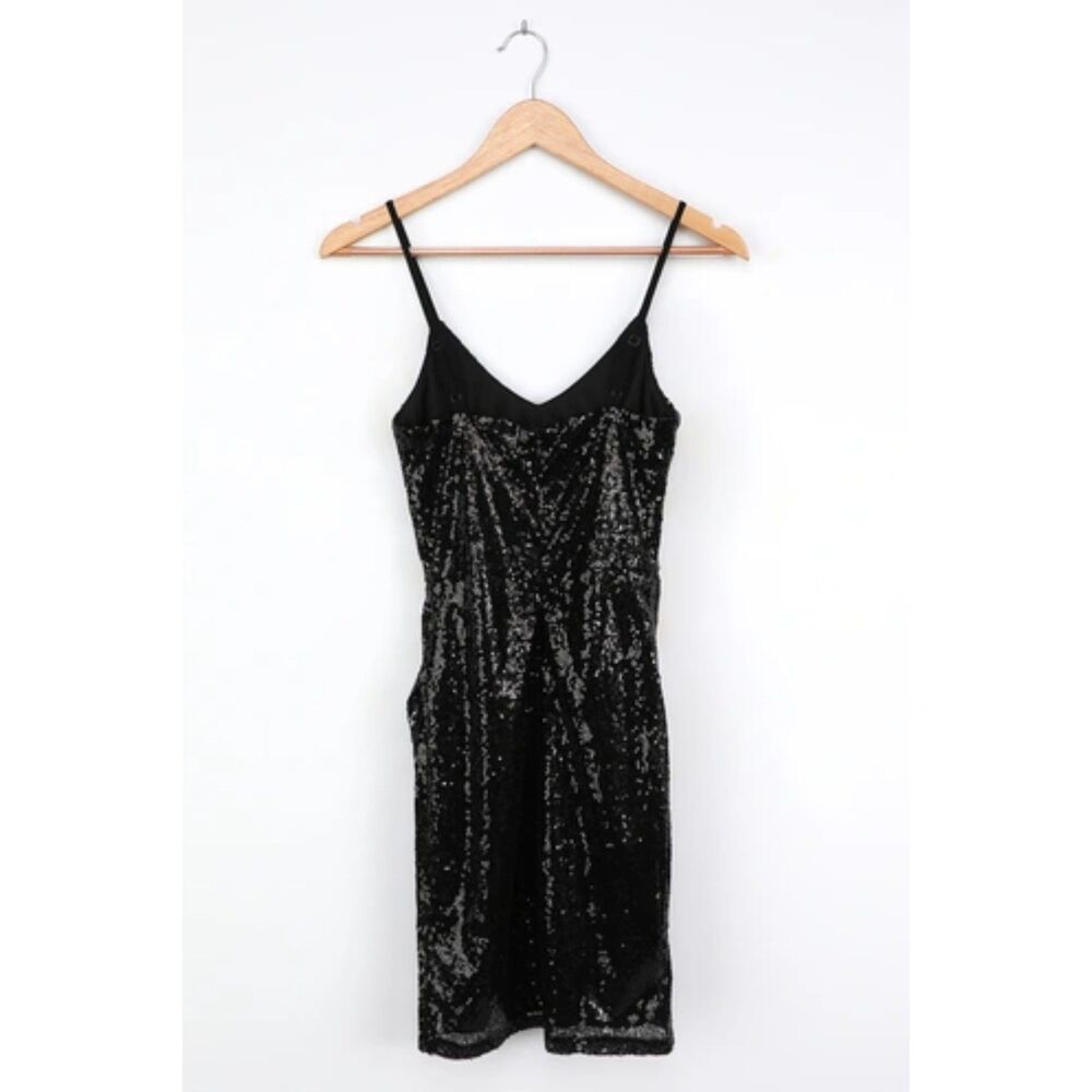 Lulus Forever Your Girl Black Sequin Bodycon Dress Embellished Black Size S